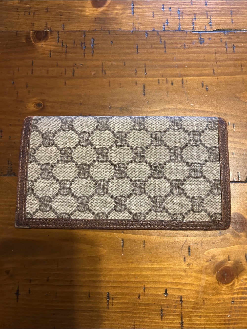 Gucci Beige Canvas Continental Wallet with Brown Trim